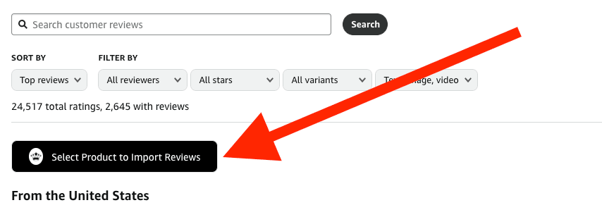 Select a product to import reviews for