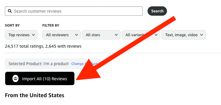 Import all your Amazon product reviews to your ReviewsJet dashboard